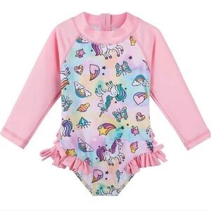 Pink Unicorn Long Sleeve Swimsuit